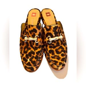 Elaine Turner Women’s Sz 6.5M Leopard Print Horse-bit Genuine Cowhide Mule